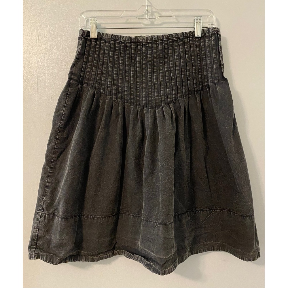 Free People Faded Black Acid Wash Smocked Mini Skirt Size 4 NWOT OB2180105